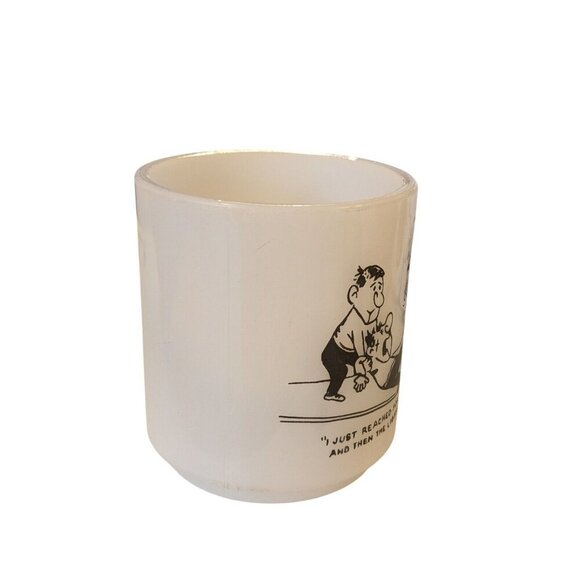 Vintage Glasbake White Glass Mug Comical Bowling Cartoon Comic Funny Novelty - Picture 5 of 7